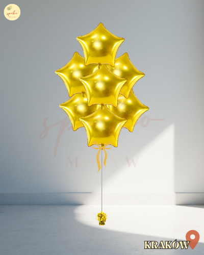 Balonowy bukiet z helem, Sylwester, GWIAZDKI GOLD, 9szt. (odbiór osobisty, dostawa, Kraków)