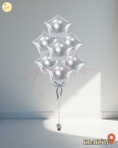 Balonowy bukiet z helem, Sylwester, GWIAZDKI SILVER, 9szt. (odbiór osobisty, dostawa, Kraków)