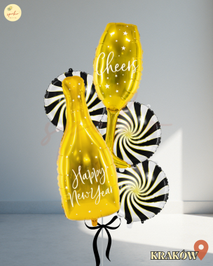 Balonowy bukiet z helem, Sylwester, KIELISZEK I BUTELKA (odbiór osobisty, dostawa, Kraków)