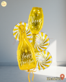 Balonowy bukiet z helem, Sylwester, KIELISZEK I BUTELKA, GOLD (odbiór osobisty, dostawa, Kraków)