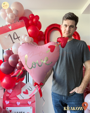 Balon foliowy Serce ze strzałą, różowy + HEL (odbiór osobisty, dostawa, Kraków)