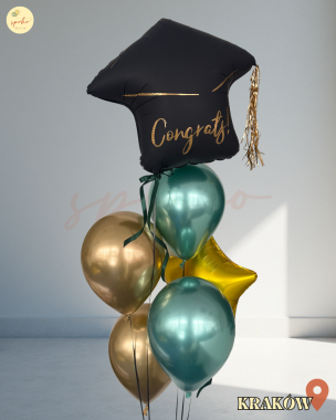 Balonowy bukiet z helem, Zakończenie Szkoły, CZAPKA (odbiór osobisty, dostawa, Kraków)