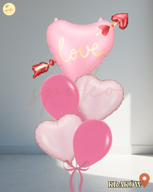 Balonowy bukiet z helem, Walentynki, SERCE ZE STRZAŁĄ (odbiór osobisty, dostawa, Kraków)