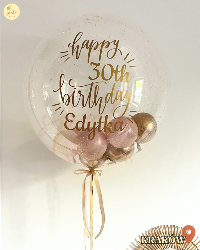 Balon Bubble z helem, Urodziny, SOFT PINK (odbiór osobisty, dostawa, Kraków)