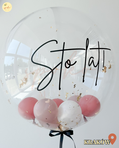 Balon Bubble z helem, Urodziny, MIDNIGHT ROSE (odbiór osobisty, dostawa, Kraków)