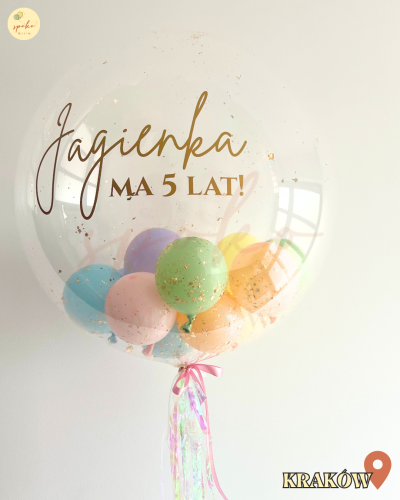 Balon Bubble z helem, Urodziny, JEDNOROŻEC (odbiór osobisty, dostawa, Kraków)