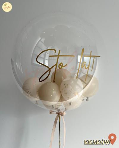 Balon Bubble z helem, Urodziny, BEIGE (odbiór osobisty, dostawa, Kraków)
