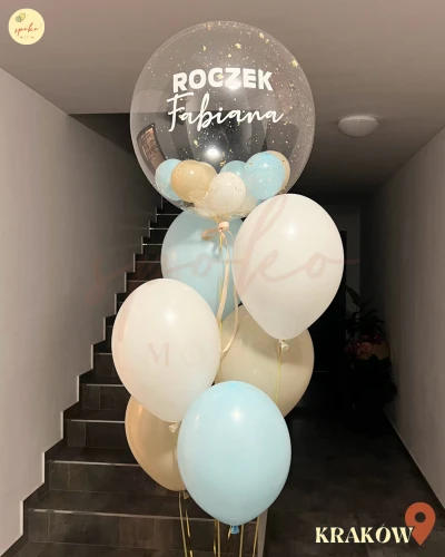 Balonowy bukiet z helem, Roczek, TOILE DE JOUY BLUE (odbiór osobisty, dostawa, Kraków)
