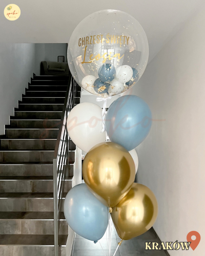 Balonowy bukiet z helem, Chrzest, SOFT BLUE (odbiór osobisty, dostawa, Kraków)