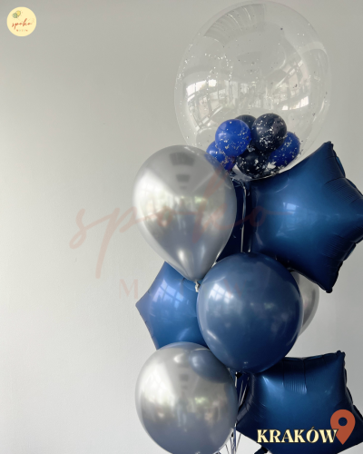 Balonowy bukiet z helem, Urodziny, DARK SAPPHIRE (odbiór osobisty, dostawa, Kraków)