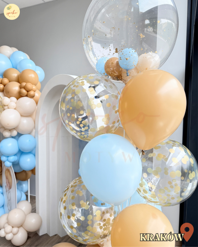 Balonowy bukiet z helem, Komunia, BOHO BLUE (odbiór osobisty, dostawa, Kraków)