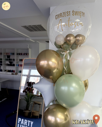 Balonowy bukiet z helem, Chrzest, EUCALYPTUS DREAM (odbiór osobisty, dostawa, Kraków)