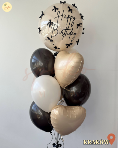 Balonowy bukiet z helem, Urodziny, BEIGE AND BLACK (odbiór osobisty, dostawa, Kraków)