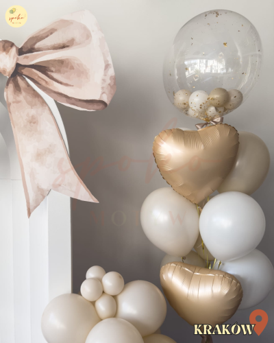 Balonowy bukiet z helem, Komunia, BEŻOWA ELEGANCJA (odbiór osobisty, dostawa, Kraków)