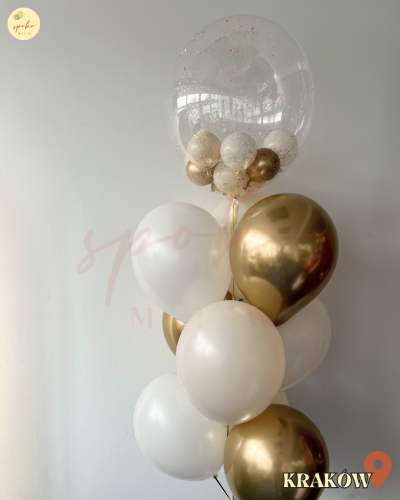 Balonowy bukiet z helem, Komunia, BEŻOWA ELEGANCJA (odbiór osobisty, dostawa, Kraków)