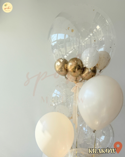 Balonowy bukiet z helem, Powitanie Maluszka, BEŻOWA ELEGANCJA (odbiór osobisty, dostawa, Kraków)