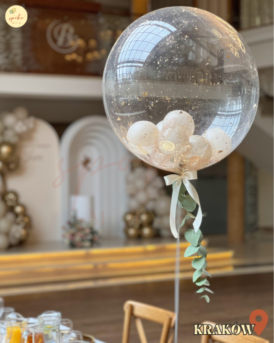 Balon Bubble z helem, Chrzest, BEIGE EUCALYPTUS (odbiór osobisty, dostawa, Kraków)