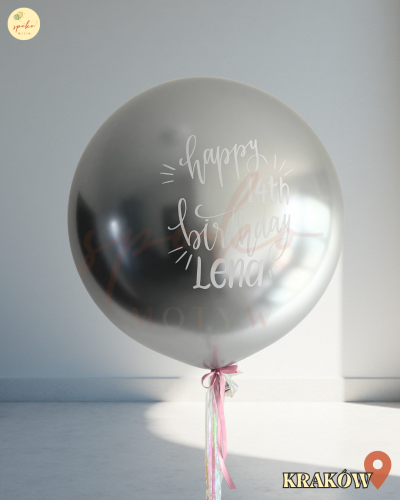Balon Jumbo z helem, Glossy, Urodziny, SILVER (odbiór osobisty, dostawa, Kraków)