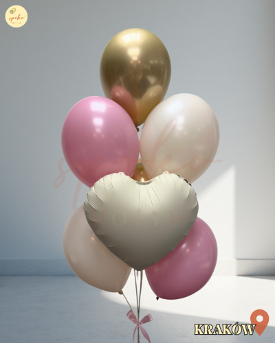 Balonowy bukiet z helem, Powitanie Maluszka, SOFT PINK (odbiór osobisty, dostawa, Kraków)