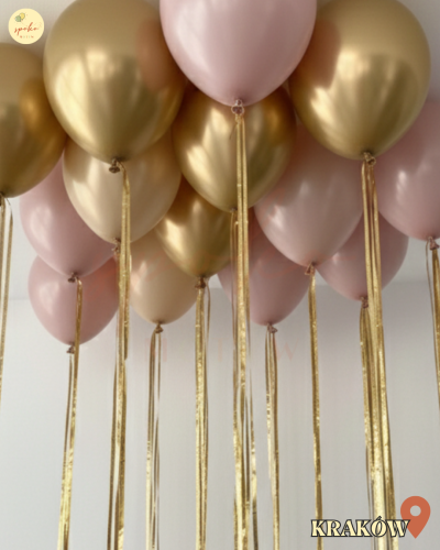 Balony z helem pod sufit, Urodziny, SOFT PINK, 12szt. (odbiór osobisty, dostawa, Kraków)