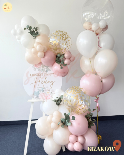 Sztaluga i balonowy bukiet, Chrzest, SOFT PINK (odbiór osobisty, dostawa, Kraków)