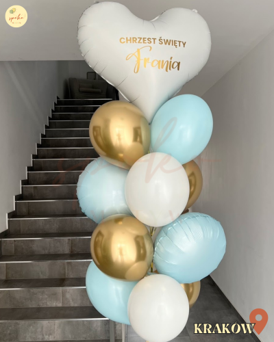 Balonowy bukiet z helem, Chrzest, CHŁOPIEC serce (odbiór osobisty, dostawa, Kraków)