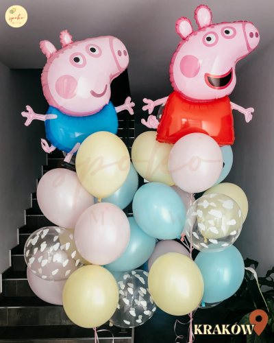 Zestaw balonów z helem, Urodziny, ŚWINKA PEPPA (odbiór osobisty, dostawa, Kraków)