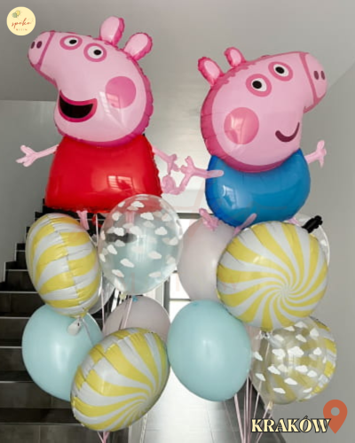 Zestaw balonów z helem, Urodziny, ŚWINKA PEPPA (odbiór osobisty, dostawa, Kraków)