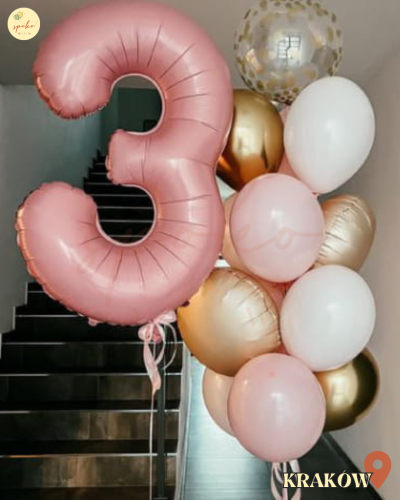 Zestaw balonów z helem, Urodziny, SOFT PINK (odbiór osobisty, dostawa, Kraków)