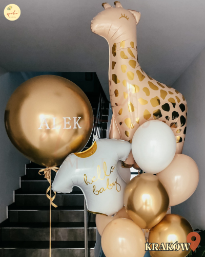Zestaw balonów z helem, Powitanie Maluszka, ZŁOTA KLASYKA (odbiór osobisty, dostawa, Kraków)