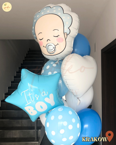 Balonowy bukiet z helem, Baby Shower, IT'S A BOY (odbiór osobisty, dostawa, Kraków)