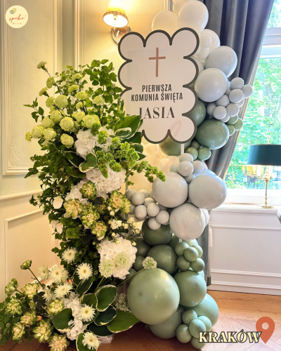 Balonowa ścianka do zdjęć, Komunia, FRESH GREEN (montaż, Kraków)