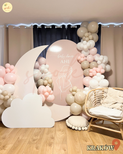 Ścianka do zdjęć, Baby Shower, BOHO PINK (montaż, Kraków)