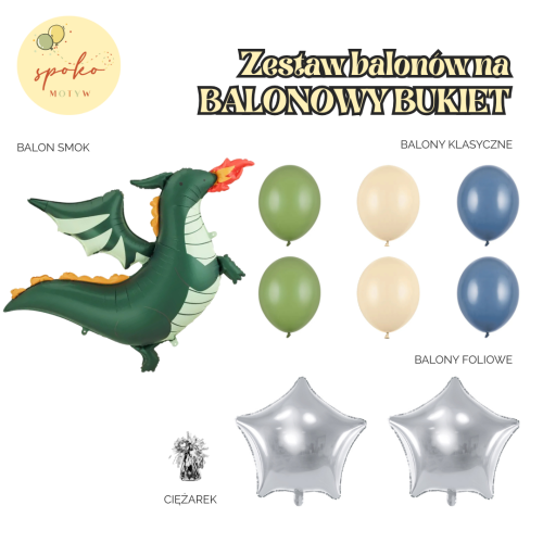 Zestaw balonów na balonowy bukiet BASIC ze Smokiem, RYCERZE I SMOKI