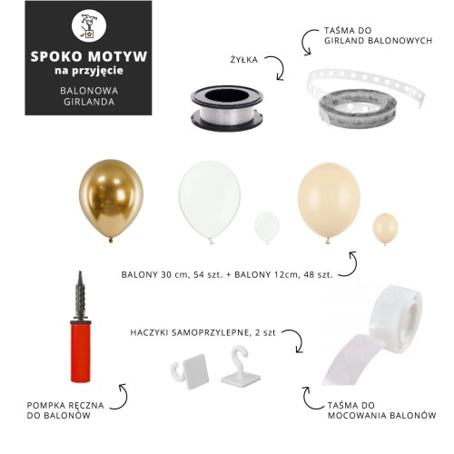 BEŻOWY & ZŁOTY - balonowa girlanda BASIC (2m) | CHRZEST