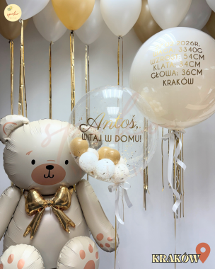 Zestaw balonów z helem, Powitanie Maluszka, BEIGE (odbiór osobisty, dostawa, Kraków)