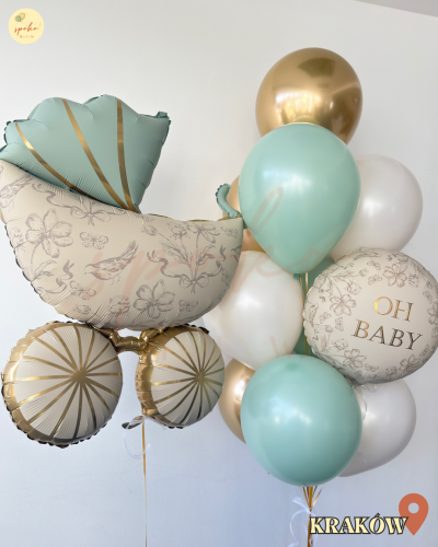 Zestaw balonów z helem, Baby Shower, WÓZEK (odbiór osobisty, dostawa, Kraków)