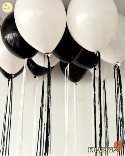 Balony z helem pod sufit, Urodziny, BLACK & WHITE, 12szt. (odbiór osobisty, dostawa, Kraków)