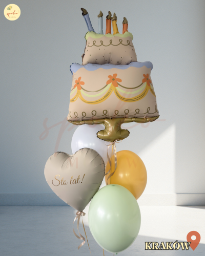Balonowy bukiet z helem, Urodziny, TORT (odbiór osobisty, dostawa, Kraków)