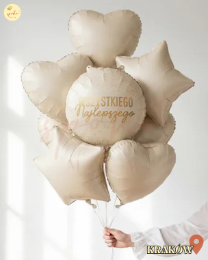 Balonowy bukiet z helem, Urodziny, BEIGE (odbiór osobisty, dostawa, Kraków)