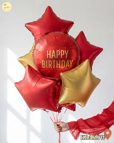 Balonowy bukiet z helem, Urodziny, RED (odbiór osobisty, dostawa, Kraków)
