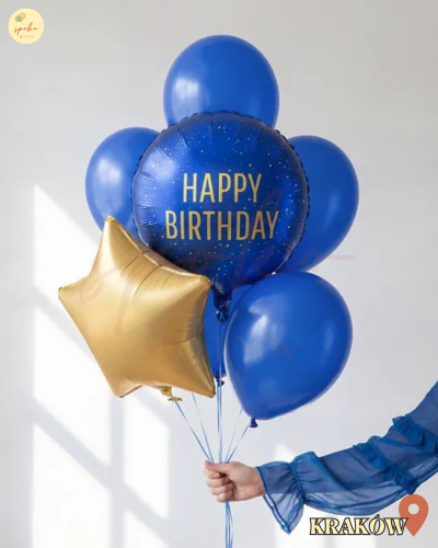 Balonowy bukiet z helem, Urodziny, BLUE (odbiór osobisty, dostawa, Kraków)