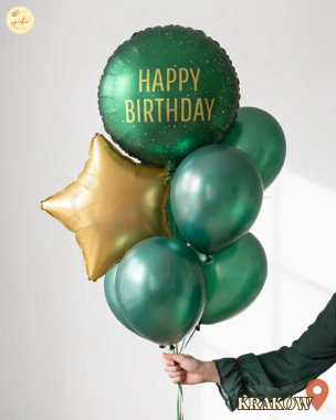 Balonowy bukiet z helem, Urodziny, GREEN (odbiór osobisty, dostawa, Kraków)