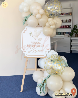 Sztaluga z balonami, Komunia, BEŻOWA ELEGANCJA (odbiór osobisty, dostawa, Kraków)