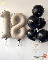 Zestaw balonów z helem, Osiemnastka, BEIGE & BLACK (odbiór osobisty, dostawa, Kraków)