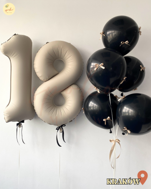 Zestaw balonów z helem, Osiemnastka, BEIGE & BLACK (odbiór osobisty, dostawa, Kraków)