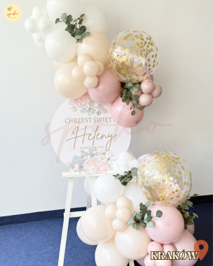 Sztaluga z balonami, Chrzest, SOFT PINK (odbiór osobisty, dostawa, Kraków)