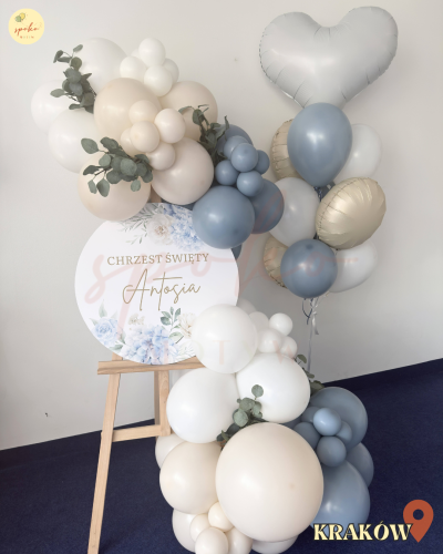 Sztaluga i balonowy bukiet, Chrzest, SOFT BLUE (odbiór osobisty, dostawa, Kraków)