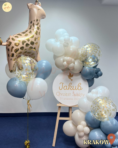 Sztaluga i balonowy bukiet, Chrzest, ŻYRAFA (odbiór osobisty, dostawa, Kraków)