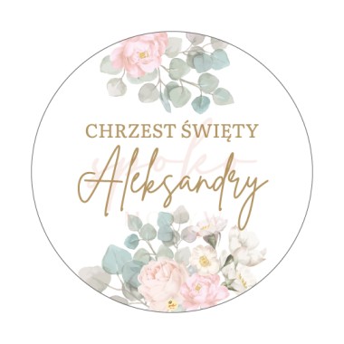 Tabliczka personalizowana, koło, 60cm, Chrzest Święty KWIATY DZIEWCZYNKA